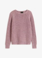 Gruby sweter z połyskującą nitką. Czerwone swetry bonprix, bez wzorów, eleganckie, bez ramiączek. Za 114.99 zł.