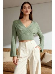 Trendyol Sweter w kolorze zielonym rozmiar: L. Zielone swetry Trendyol, l, bez wzorów, prążkowane, bez ramiączek. Za 60.99 zł.