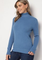 Niebieski Golf z Wełną o Klasycznym Fasonie Zozilya. Niebieskie swetry Born2be, bez wzorów, z jeansu, eleganckie, bez ramiączek. W wyprzedaży za 84.99 zł.