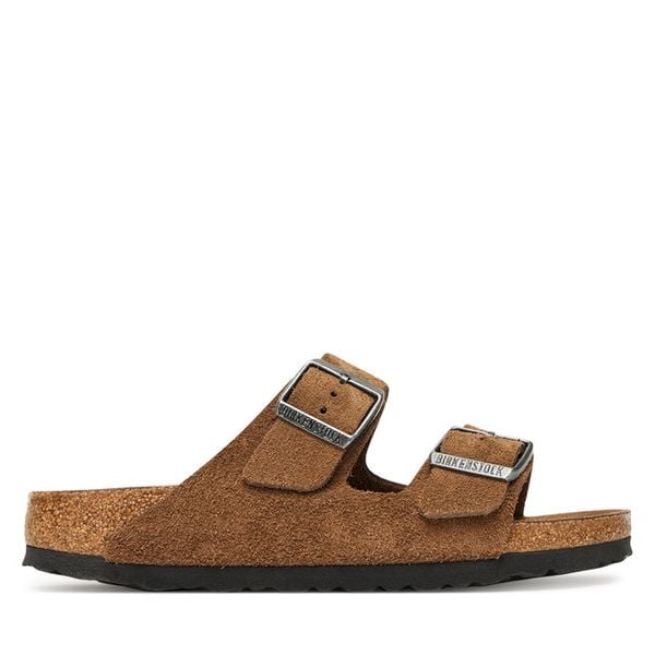 Klapki Birkenstock. Brązowe klapki Birkenstock, bez wzorów, bez obcasa, bez zapięcia. Za 589.99 zł.