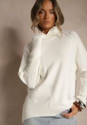 Biały Golf z Domieszką Kaszmiru o Prostym Kroju Zoirsova. Białe swetry Renee, bez wzorów, z jeansu, eleganckie, bez ramiączek. Za 119.99 zł.