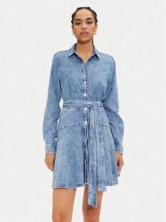 Tommy Jeans Sukienka jeansowa Chambray DW0DW19813 Niebieski Regular Fit. Niebieskie sukienki Tommy Jeans, s, bez wzorów, z bawełny, bez kołnierzyka, bez ramiączek. Za 599.99 zł.