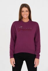 GUESS Bordowa bluza z cyrkoniami. Czerwone bluzy Guess, xs, z aplikacjami, bez kaptura. W wyprzedaży za 300.99 zł.