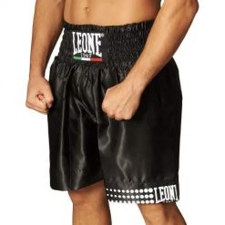 Szorty bokserskie Montana Pantaloncino. Czarne szorty sportowe LEONE 1947, bez wzorów, z materiału, do biegania. Za 220.50 zł.