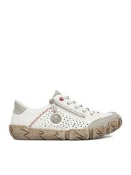 Rieker Półbuty L0355-80 Biały. Białe półbuty wsuwane Rieker, bez wzorów, ze skóry, bez obcasa, na płaskiej podeszwie. Za 369.99 zł.