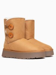 Blackfield Kozaki zimowe "Lola" w kolorze jasnobrązowym rozmiar: 37. Brązowe kozaki Blackfield, na zimę, bez wzorów, eleganckie, bez obcasa, na platformie, bez zapięcia. Za 144.24 zł.