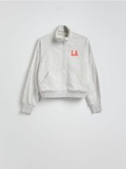Bluza ze stójką - jasnoszary. Szare bluzy Reserved, l, bez wzorów, z bawełny, bez kaptura. Za 89.99 zł.