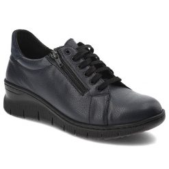 Granatowe Półbuty Wasak Wygodne Buty Damskie. Niebieskie półbuty wsuwane Wasak, bez wzorów, ze skóry, eleganckie, bez obcasa, na koturnie. Za 271.99 zł.