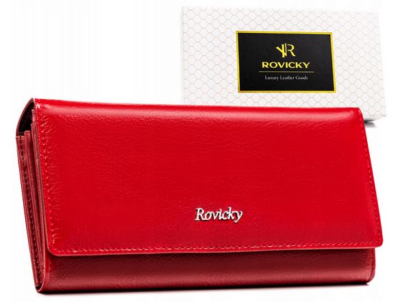 Duży portfel damski ze skóry naturalnej i ekologicznej — Rovicky. Portfele ROVICKY, bez wzorów, ze skóry. Za 61.99 zł.