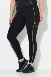 Damskie Legginsy sportowe neonowe szwy kieszenie z recyklingu. Czarne legginsy Ulla Popken, bez wzorów, z dżerseju, sportowe. Za 239.99 zł.