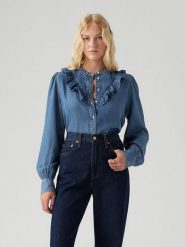 Levi's Bluzka dżinsowa w kolorze niebieskim rozmiar: M. Niebieskie bluzki Levi's, m, bez wzorów, z lyocellu, bez kołnierzyka, bez ramiączek. Za 114.44 zł.