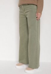 Ciemnobeżowe Bawełniane Szerokie Jeansy z Wysokim Stanem Mhyrlia. Brązowe spodnie materiałowe Born2be, bez wzorów, z bawełny, eleganckie, z podwyższonym stanem. Za 99.99 zł.