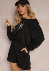 Czarny Komplet Dresowy 2-Częściowy Bluza Krótsza i Luźne Spodenki Szorty Frania. Czarne bluzy Renee, m, bez wzorów, z dresówki, bez ramiączek, bez kaptura. W wyprzedaży za 35.99 zł.