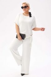 Elegancki komplet Rosa w kolorze ecru - bluzka i spodnie na wesele PLUS SIZE XXL. Czerwone bluzki Moda Size Plus Iwanek, plus size, bez wzorów, z elastanu, biznesowe, bez kołnierzyka, plus size, bez ramiączek. Za 489.90 zł.