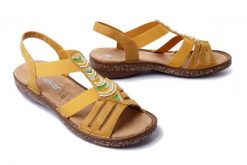 RIEKER 62808-68 yellow, sandały damskie. Żółte sandały Rieker, bez wzorów, bez obcasa, bez zapięcia. Za 289.90 zł.