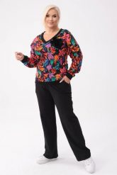 Bawełniany czarny komplet dresowy Comfy - bluza Retro Etno + długie spodnie PLUS SIZE XXL OVERSIZE. Czarne bluzy Moda Size Plus Iwanek, plus size, z aplikacjami, z bawełny, bez kaptura, trekkingowe. Za 389.90 zł.