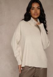 Beżowy Casualowy Golf Tusara. Brązowe swetry Renee, s, bez wzorów, z jeansu, bez ramiączek. Za 79.99 zł.