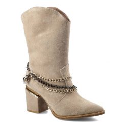 Beżowe Botki Carinii Damskie Skórzane Modne Obuwie. Brązowe botki Carinii, z aplikacjami, ze skóry, boho, bez obcasa, bez zapięcia. Za 359.00 zł.