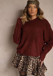 Bordowy Casualowy Sweter z Wełną Sassilae. Czerwone swetry Renee, m, bez wzorów, z jeansu, biznesowe, bez ramiączek. W wyprzedaży za 111.99 zł.