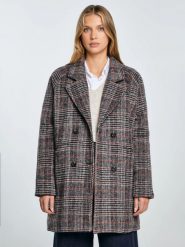 Płaszcz damski z dodatkiem wełny kratę szary Ariela 000. Szare płaszcze BIG STAR, l, bez wzorów, z tkaniny, eleganckie, bez kaptura. Za 499.99 zł.