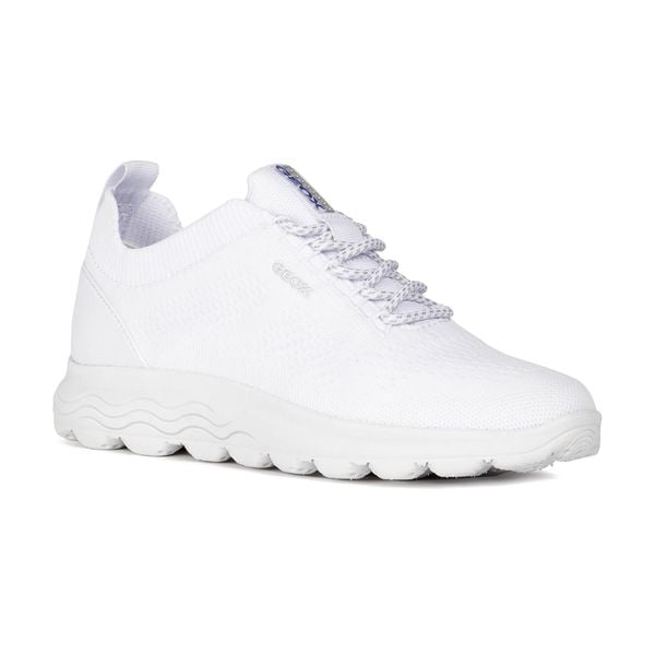 Buty damskie Geox Spherica. Białe buty treningowe Geox, na lato, bez wzorów, z materiału, bez zapięcia, do biegania. Za 432.50 zł.