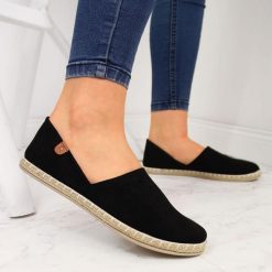 Espadryle damskie wsuwane z wycięciami czarne News 2416. Czarne espadryle NEWS, bez wzorów, z materiału, bez obcasa. Za 49.50 zł.