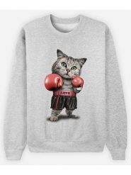 WOOOP Bluza "Boxing Cat" w kolorze szarym rozmiar: XS. Szare bluzy Wooop, xs, bez wzorów, z bawełny, bez ramiączek, bez kaptura. Za 100.99 zł.