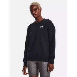 Bluza fitness damska UNDER ARMOUR Essential Fleece Crew. Czarne bluzy Under Armour, l, bez wzorów, bez kaptura, na fitness i siłownię. Za 129.99 zł.
