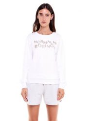 Bluza damska w kolorze złotym i srebrnym. Białe bluzy LEONE 1947 APPAREL, l, bez wzorów, z bawełny, sportowe, bez ramiączek, z kapturem. Za 105.21 zł.