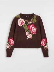 Sweter z motywem kwiatowym - wielobarwny. Swetry Sinsay, l, bez wzorów, bez ramiączek. Za 59.99 zł.