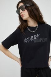 The Kooples t-shirt bawełniany kolor czarny. Czarne t-shirty The Kooples, l, bez wzorów, z bawełny, bez kołnierzyka, bez ramiączek. Za 509.99 zł.