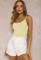 Jasnożółty Top Rhodamene. Żółte topy Renee, xl, bez wzorów, z bawełny, bez kołnierzyka, bez ramiączek. W wyprzedaży za 15.99 zł.