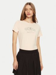 Guess T-Shirt V5RI16 J1314 Beżowy Regular Fit. Brązowe t-shirty Guess, m, z aplikacjami, z bawełny, bez kołnierzyka, bez ramiączek. Za 99.99 zł.