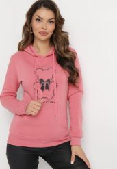 Różowa Klasyczna Bluza z Polarem i Kapturem Wkładana Przez Głowę i Ozdobiona Nadrukiem Lettora. Czerwone bluzy Born2be, l, bez wzorów, z polaru, casualowe, bez ramiączek, z kapturem. W wyprzedaży za 76.49 zł.