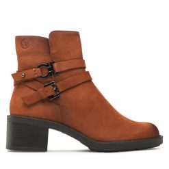 Botki Caprice. Brązowe botki Caprice, bez wzorów, bez obcasa, na słupku, bez zapięcia. Za 269.99 zł.