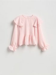 Bluzka z modalem - brzoskwiniowy. Pomarańczowe bluzki Reserved, l, bez wzorów, z tkaniny, bez kołnierzyka, bez ramiączek. Za 109.99 zł.