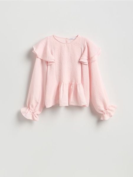 Bluzka z modalem - brzoskwiniowy. Pomarańczowe bluzki Reserved, l, bez wzorów, z tkaniny, bez kołnierzyka, bez ramiączek. Za 109.99 zł.