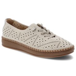 Półbuty damskie Vinceza, cholewka ze skóry naturalnej z perforacją zapewniającą przewiewność lekka podeszwa, beżowe, 79606. Brązowe półbuty wsuwane VINCEZA, bez wzorów, ze skóry, bez obcasa, na płaskiej podeszwie. Za 144.90 zł.