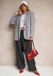 Ciemnoszare Bawełniane Spodnie High Waist o Szerokim Kroju Velili. Szare jeansy Renee, bez wzorów, z bawełny, eleganckie, z podwyższonym stanem. W wyprzedaży za 107.99 zł.