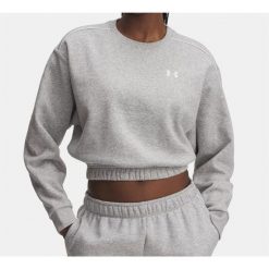 Bluza Damska UA Rival Fleece Piped Crew 6007035-011. Szare bluzy Under Armour, bez wzorów, bez ramiączek, bez kaptura. Za 129.99 zł.