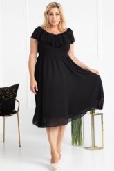 Sukienka wieczorowa hiszpanka szyfonowa rozkloszowana MILANO czarna. Czarne sukienki KARKO, do pracy, plus size, bez wzorów, z materiału, biznesowe, bez kołnierzyka, plus size, bez ramiączek, midi, proste. Za 495.50 zł.