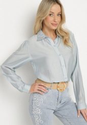 Jasnoniebieska Wiskozowa Koszula o Klasycznym Kroju Sovnella. Niebieskie koszule Born2be, l, bez wzorów, z jeansu, eleganckie, bez kołnierzyka, bez ramiączek. W wyprzedaży za 46.74 zł.