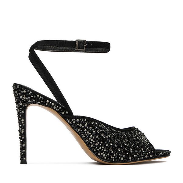 Sandały Eva Minge. Czarne sandały Eva Minge, bez wzorów, bez obcasa, na szpilce, bez zapięcia. Za 449.99 zł.