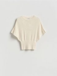 Sweter z kimonowym rękawem - kremowy. Białe swetry Reserved, l, bez wzorów, z bawełny, bez ramiączek. Za 119.99 zł.