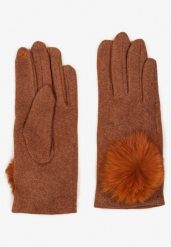 Brązowe Rękawiczki z Bawełną i Ozdobnym Pomponem Sadelira. Brązowe rękawiczki Born2be, bez wzorów, z bawełny, eleganckie. Za 19.99 zł.