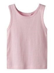 Name it Top w kolorze jasnoróżowym rozmiar: 134/140. Różowe topy Name it, bez wzorów, z bawełny, bez kołnierzyka, bez ramiączek. Za 35.18 zł.