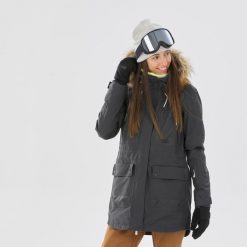 Kurtka narciarska i snowboardowa damska Dreamscape SNB 500. Brązowe kurtki narciarskie DREAMSCAPE, na zimę, m, bez wzorów, z materiału, bez kaptura, narciarskie. Za 599.99 zł.