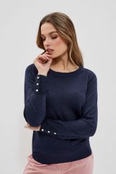 Sweter z metaliczną nitką granatowy. Niebieskie swetry MOODO, xs, bez wzorów, bez ramiączek. W wyprzedaży za 54.99 zł.