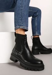 Czarne Płaskie Botki w Stylu Sztybletów z Ozdobnymi Przeszyciami Narirae. Czarne botki Renee, bez wzorów, z jeansu, eleganckie, bez obcasa, na obcasie, bez zapięcia. W wyprzedaży za 97.99 zł.