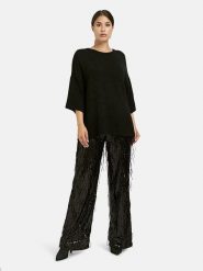 Milano Italy Spodnie w kolorze czarnym z cekinami rozmiar: 38. Czarne spodnie materiałowe Milano Italy, bez wzorów, z materiału, z podwyższonym stanem. Za 252.99 zł.